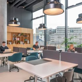 Open plan co working space with city view