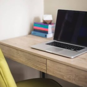 Private working space with desk and chair